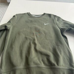 Nike Olive Green Crewneck Sweatshirt with White Swoosh